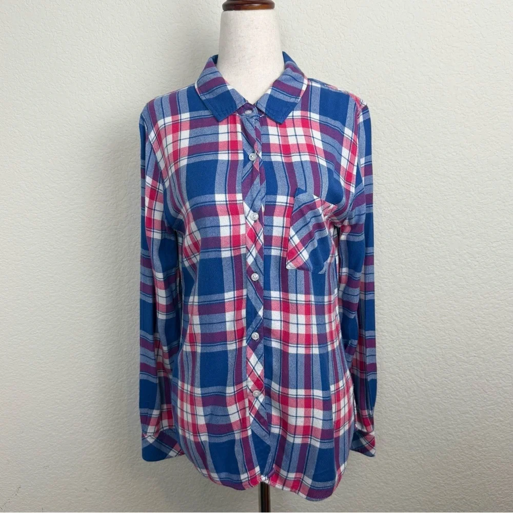 Rails Hunter Blue and Pink Plaid Button-Down Shirt Marina Flamingo Size Small - Picture 4 of 14